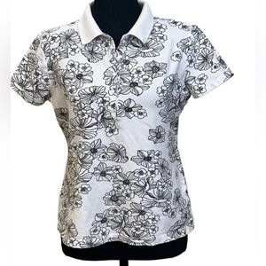 Sonoma Black and White Floral Polo Shirt